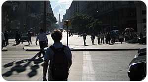 Walking towards the Obelisk in Downtown, the centerpiece of our personalized private walking tours in Buenos Aires.
